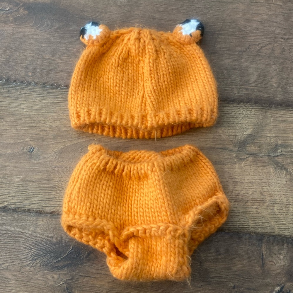 Knit Fox Beanie/Bottom Set